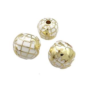 Copper Round Beads Earth White Painted Gold Plated, approx 11mm [FD13675-11MM]