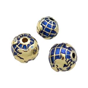 Copper Round Beads Earth Blue Painted Gold Plated, approx 11mm [FD13677-11MM]