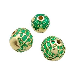 Copper Round Beads Earth Green Painted Gold Plated, approx 11mm [FD13678-11MM]