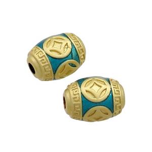 Copper Barrel Beads Blue Painted Gold Plated, approx 9-12mm [FD13680]
