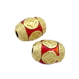Copper Barrel Beads Red Painted Gold Plated, approx 9-12mm [FD13681]