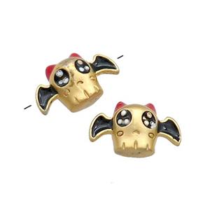 Copper Bat Charms Beads Halloween Black Enamel Large Hole Gold Plated, approx 8-14mm, 2.5mm hole [FD13684]