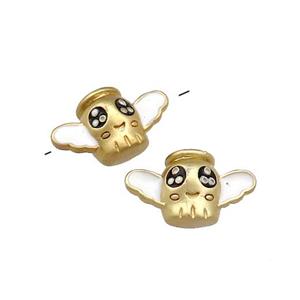 Copper Ghost Charms Beads Halloween White Painted Large Hole Gold Plated, approx 8-14mm, 2.5mm hole [FD13685]