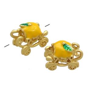Copper Carriage Beads Yellow Enamel Large Hole Gold Plated, approx 10-15mm, 5mm hole [FD13688]