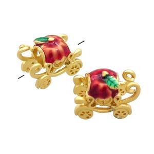Copper Carriage Beads Red Painted Large Hole Gold Plated, approx 10-15mm, 5mm hole [FD13689]