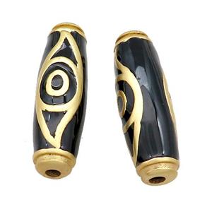 Copper Rice Beads Black Enamel Evil Eye Large Hole Unfade Gold Plated, approx 11-35mm, 2.5mm hole [FD13691]