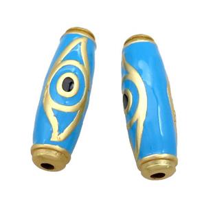 Copper Rice Beads Blue Enamel Evil Eye Large Hole Unfade Gold Plated, approx 11-35mm, 2.5mm hole [FD13692]
