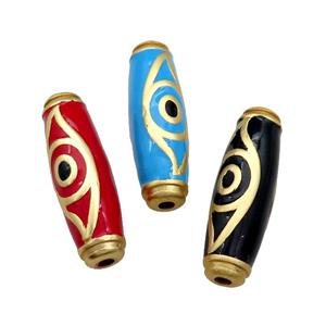 Copper Rice Beads Enamel Evil Eye Large Hole Unfade Gold Plated Mixed Color, approx 11-35mm, 2.5mm hole [FD13694]