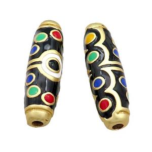 Copper Rice Beads Black Enamel Large Hole Unfade Gold Plated, approx 9-30mm, 2.5mm hole [FD13696]