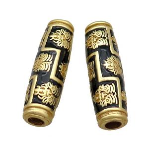Copper Rice Beads Black Enamel Large Hole Unfade Gold Plated, approx 9-30mm, 4mm hole [FD13698]
