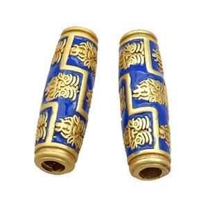 Copper Rice Beads Blue Enamel Large Hole Unfade Gold Plated, approx 9-30mm, 4mm hole [FD13699]