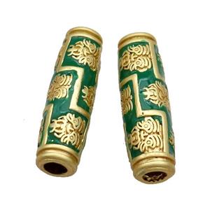 Copper Rice Beads Green Enamel Large Hole Unfade Gold Plated, approx 9-30mm, 4mm hole [FD13700]