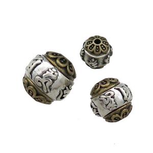 Tibetan Style Copper Round Beads Mala Buddhist OM Antique Silver Bronze, approx 10mm [FD13713-10MM]