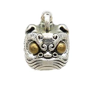 Tibetan Style Copper Lion Charms Pendant Antique Silver Bronze, approx 15mm [FD13718]