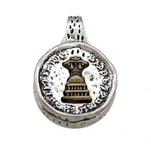 Tibetan Style Copper Circle Pendant Women Antique Silver Bronze, approx 17mm [FD13719]