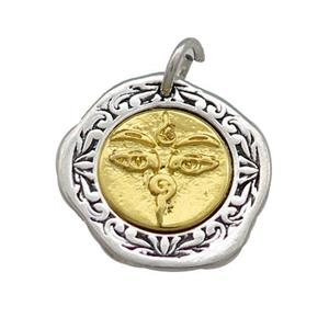 Tibetan Style Copper Angel Charms Pendant Circle Antique Silver Gold, approx 18-19mm [FD13724]