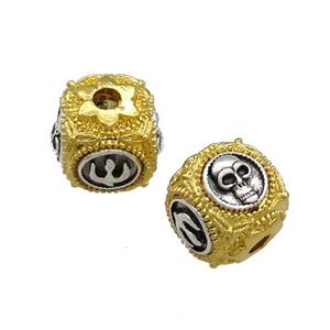 Copper Cube Beads Skull Antique Silver Gold, approx 12mm [FD13729]