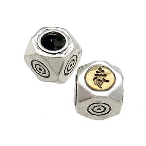 Tibetan Style Chinese Lucky Beads Copper Cube Antique Silver Gold, approx 10mm, 5mm hole [FD13734]