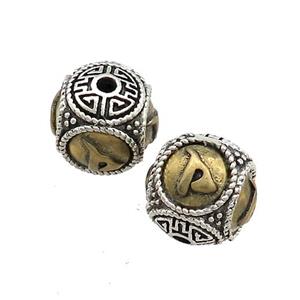 Tibetan Style Copper Round Beads Buddhist OM Meditation Antique Silver Bronze, approx 12mm [FD13737]