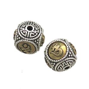 Tibetan Style Copper Round Beads Buddhist OM Meditation Antique Silver Bronze, approx 12mm [FD13738]
