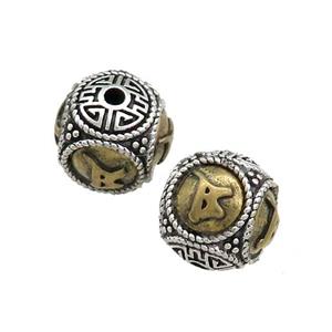 Tibetan Style Copper Round Beads Buddhist OM Meditation Antique Silver Bronze, approx 12mm [FD13739]