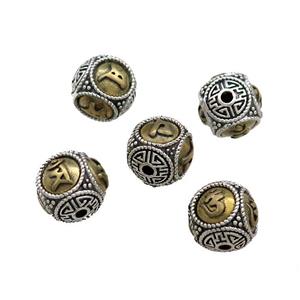 Tibetan Style Copper Round Beads Mala Buddhist OM Meditation Antique Silver Bronze Mixed, approx 12mm [FD13741]