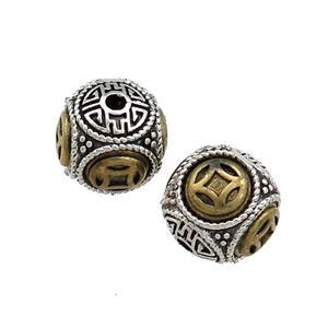 Tibetan Style Copper Round Beads Buddhist Antique Silver Bronze, approx 12mm [FD13743]