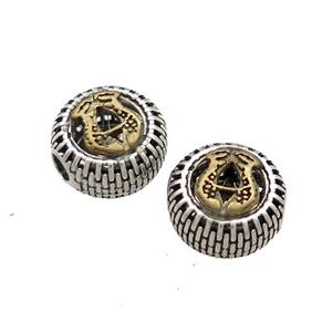 Tibetan Style Chinese Auspicious Eight Treasures Beads Coin Large Hole Antique Silver Bronze, approx 11.5mm, 3mm hole [FD13748]