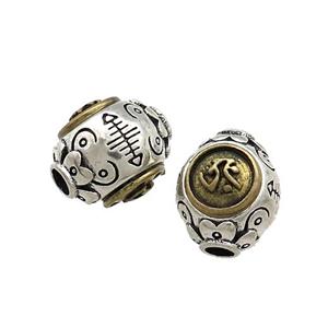 Tibetan Style Copper Round Beads Buddhist OM Meditation Antique Silver Bronze, approx 11-13mm, 3mm hole [FD13755]