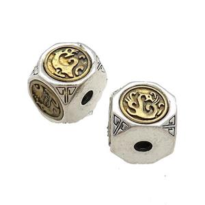 Tibetan Style Chinese Four Mythical Beasts Copper Cube Large Hole Antique Silver Bronze, approx 13mm, 3mm hole [FD13760]
