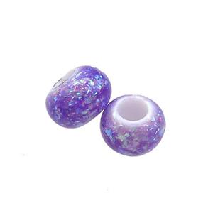 White Resin Rondelle Beads Pave Purple Fire Opal Large Hole Smooth, approx 9-9.5mm, 3mm hole [FD13767]