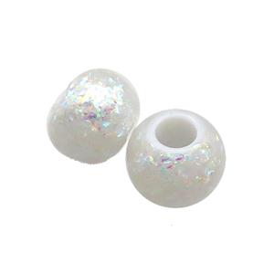 White Resin Rondelle Beads Pave AB-Color Fire Opal Large Hole Smooth, approx 10.5-11mm, 4mm hole [FD13773]