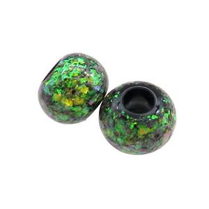 Black Resin Rondelle Beads Pave Green Fire Opal Large Hole Smooth, approx 10.5-11mm, 4mm hole [FD13778]