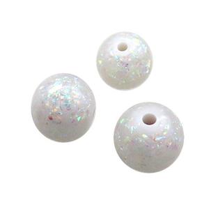 White Resin Beads Pave AB-Color Fire Opal Smooth Round, approx 13mm, half hole [FD13782-13MM]