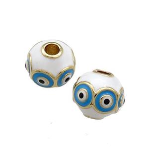 Copper Round Beads White Enamel Evil Eye 18K Gold Plated, approx 10mm [FD13814]