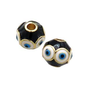 Copper Round Beads Black Enamel Evil Eye 18K Gold Plated, approx 10mm [FD13815]