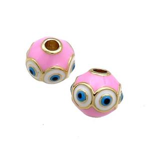 Copper Round Beads Pink Enamel Evil Eye 18K Gold Plated, approx 10mm [FD13816]