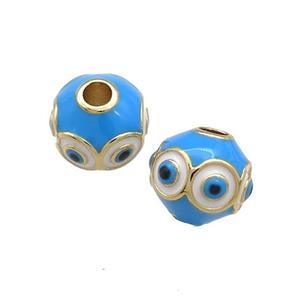 Copper Round Beads Blue Enamel Evil Eye 18K Gold Plated, approx 10mm [FD13817]