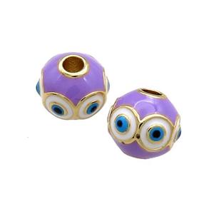 Copper Round Beads Purple Enamel Evil Eye 18K Gold Plated, approx 10mm [FD13818]