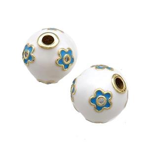 Copper Round Beads Pave Zircon White Enamel 18K Gold Plated, approx 13-14mm [FD13821]