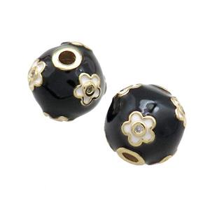 Copper Round Beads Pave Zircon Black Enamel 18K Gold Plated, approx 13-14mm [FD13822]