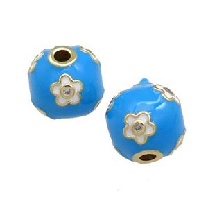 Copper Round Beads Pave Zircon Blue Enamel 18K Gold Plated, approx 13-14mm [FD13825]
