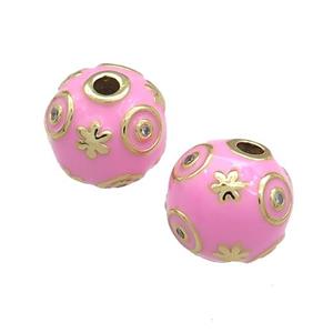 Copper Round Beads Pave Zircon Pink Enamel 18K Gold Plated, approx 14mm [FD13830]