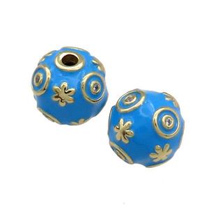 Copper Round Beads Pave Zircon Blue Enamel 18K Gold Plated, approx 14mm [FD13832]