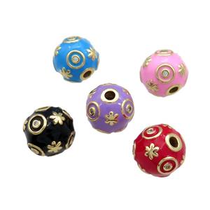 Copper Round Beads Pave Zircon Enamel 18K Gold Plated Mixed Color, approx 14mm [FD13834]