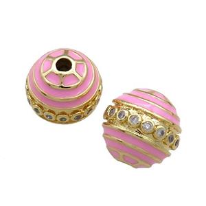 Copper Round Beads Pave Zircon Pink Enamel 18K Gold Plated, approx 14mm [FD13844]