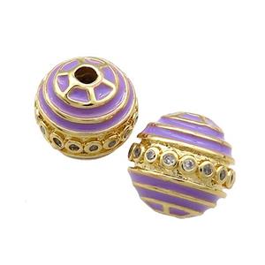 Copper Round Beads Pave Zircon Purple Enamel 18K Gold Plated, approx 14mm [FD13845]