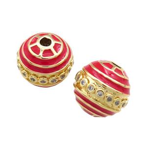 Copper Round Beads Pave Zircon Red Enamel 18K Gold Plated, approx 14mm [FD13847]