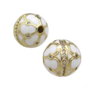 Copper Round Beads Pave Zircon White Enamel 18K Gold Plated, approx 14mm [FD13849]
