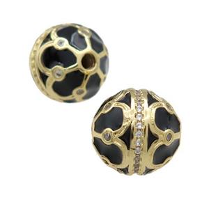 Copper Round Beads Pave Zircon Black Enamel 18K Gold Plated, approx 14mm [FD13850]